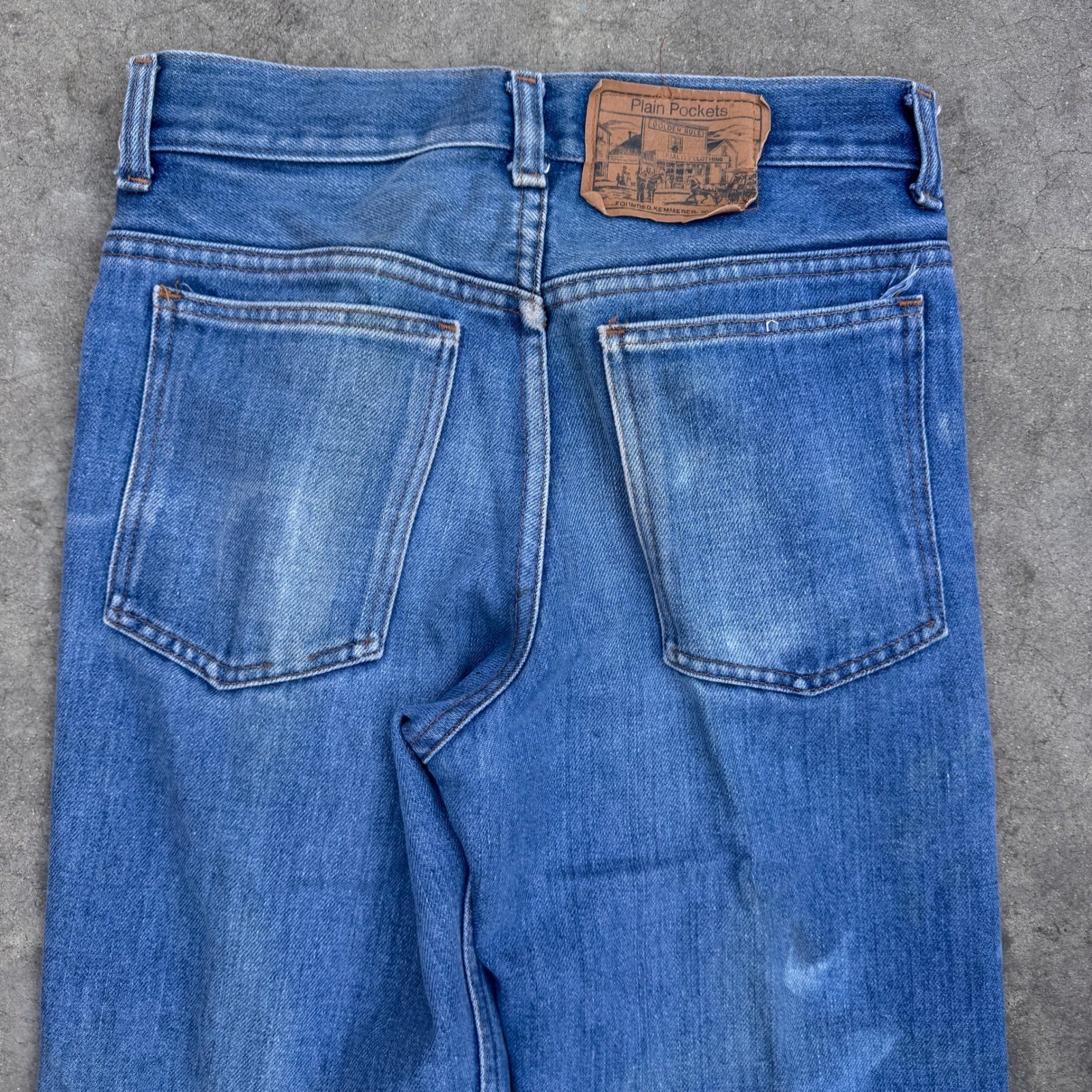 Vintage 70s Plain Pockets JCPenney Blue Bleached Straight Leg Jeans Womens 28×32