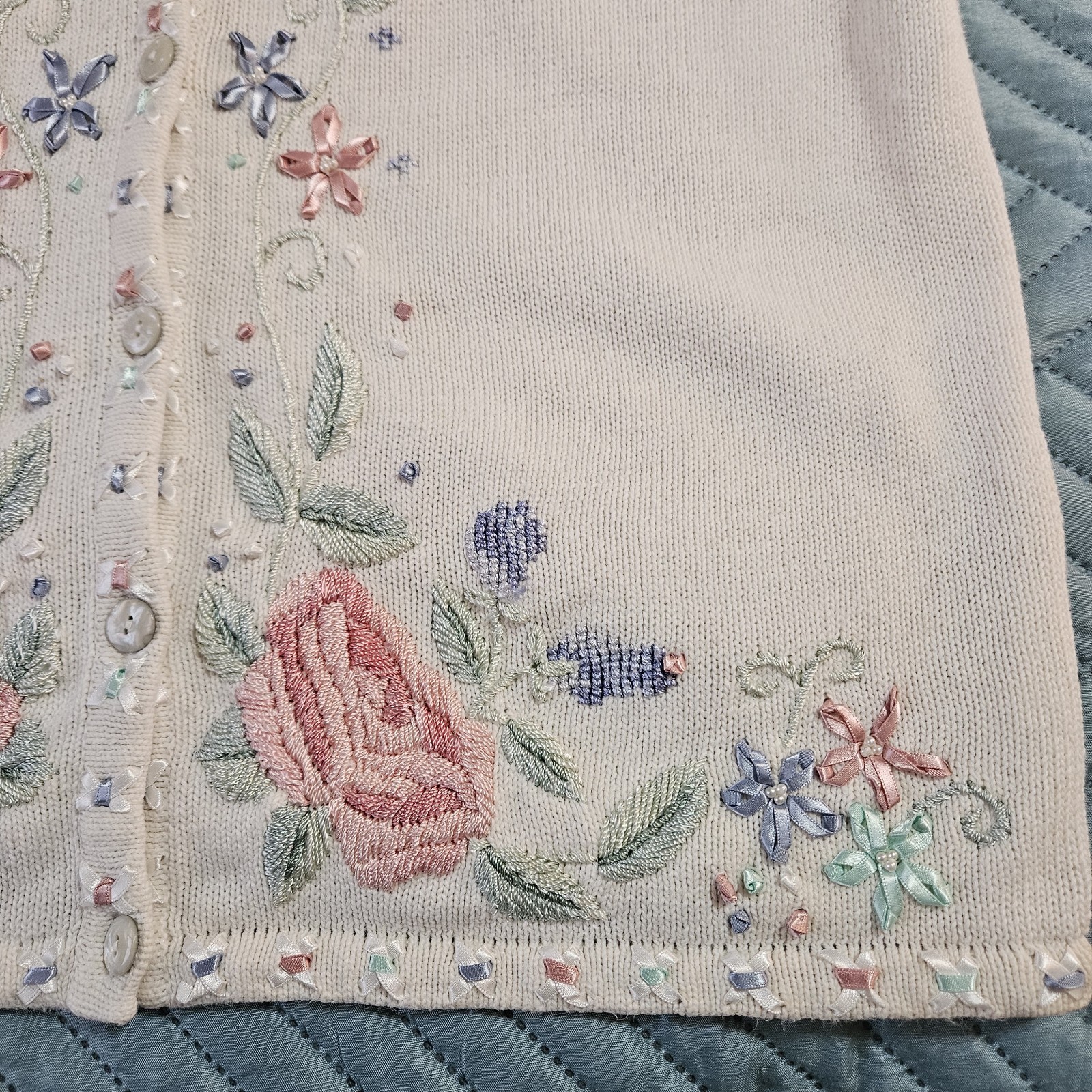 Vintage TanJay Women’s Vest Size Medium Lavishly Decorated Ribbon Flowers Beads