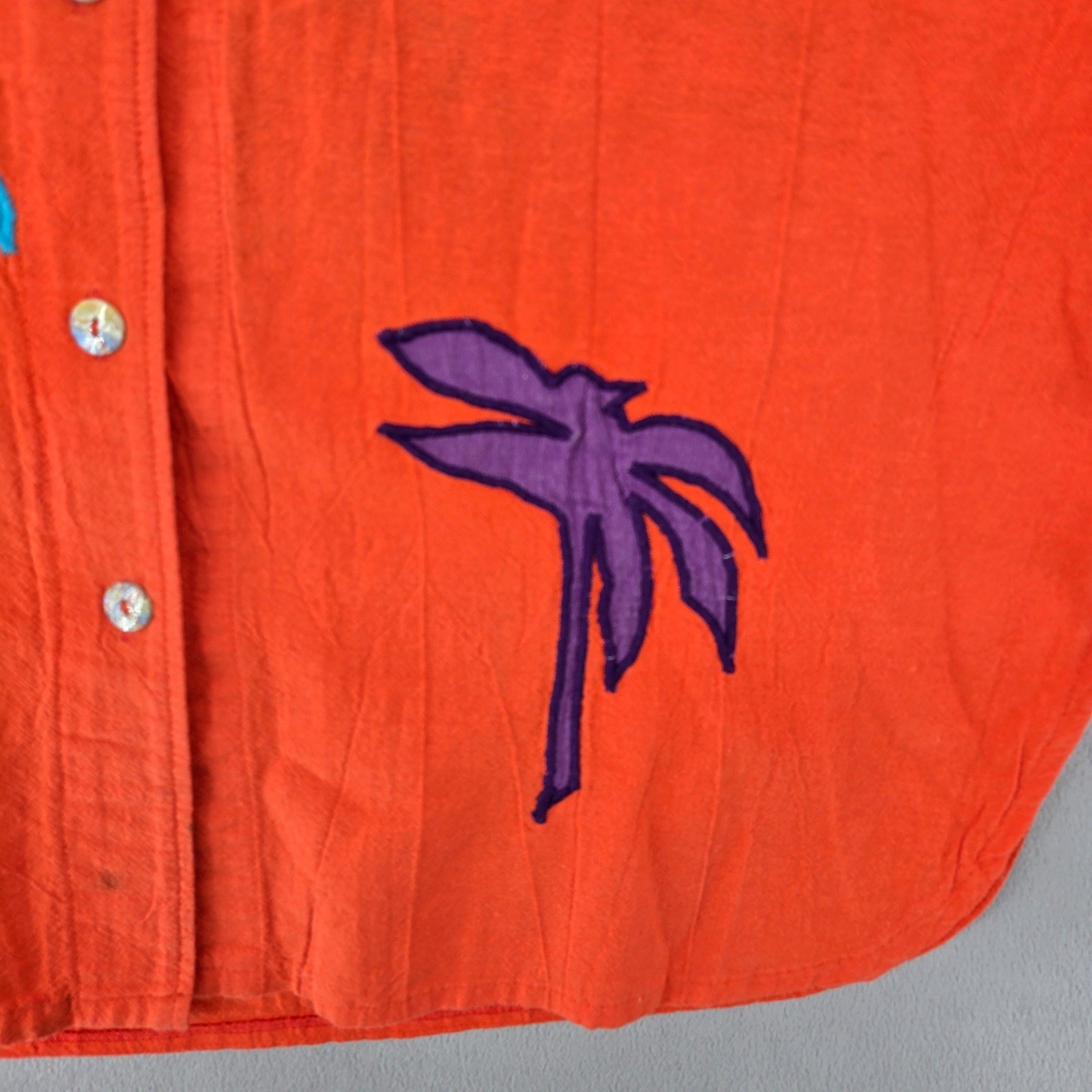 Alfredo’s Wife Womens Small Medium Orange Palm Tree Applique Vintage Shirt