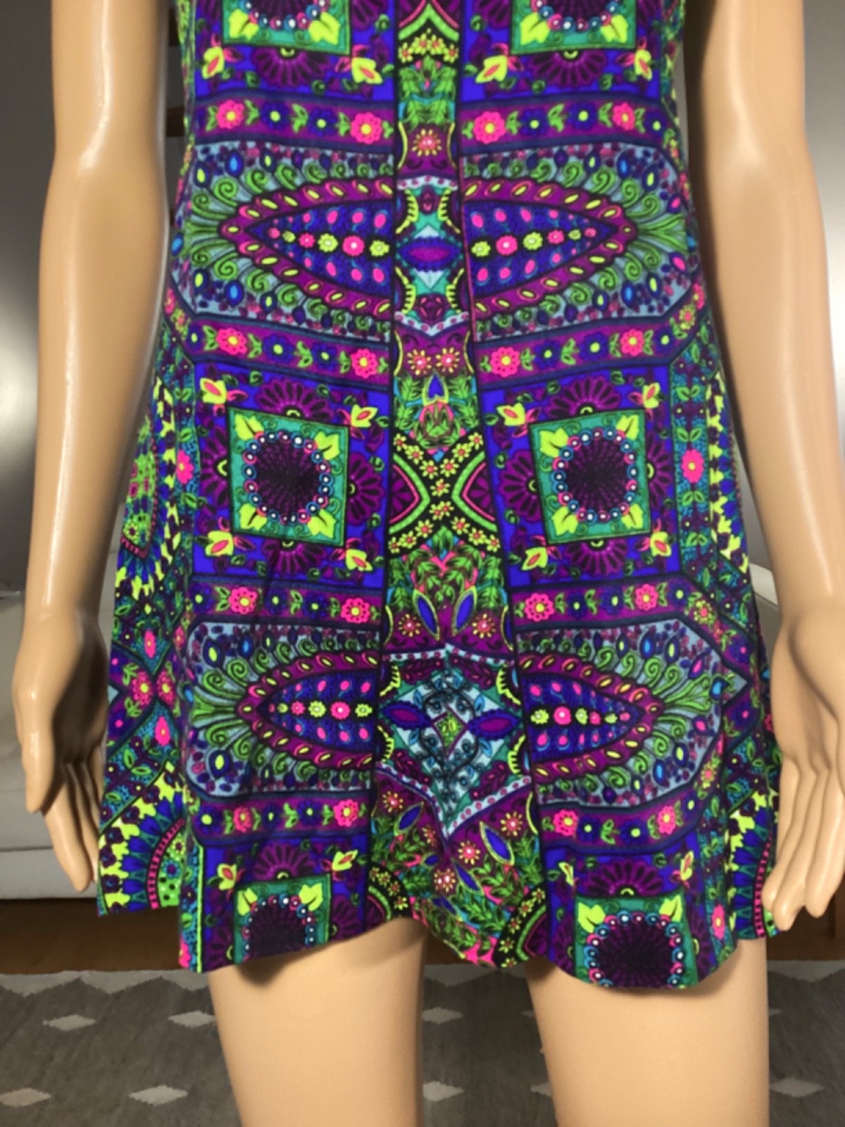 Vintage 60’s 70’s Wild Psychedelic Mini Dress Flower Power Mod Go-Go S