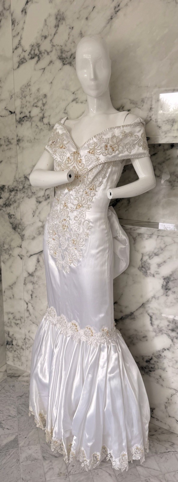 Vintage Jean Phoenix Bridal Wedding Dress Size 8 White Beaded Mermaid Gown NWT