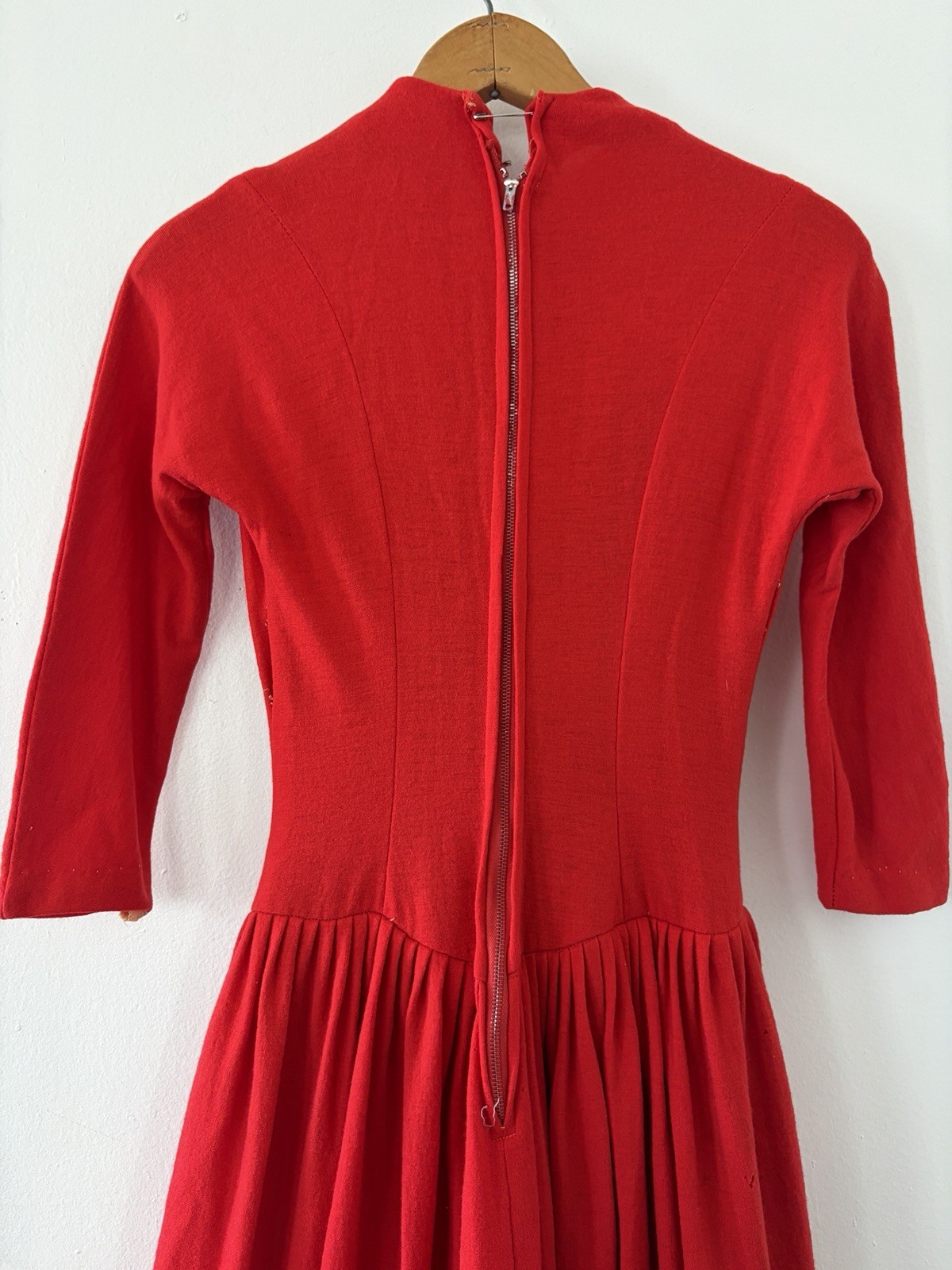 50s 40s Wool Basque Drop Waist Princess Seam Winter Day Dress Midi Full Skirt XS