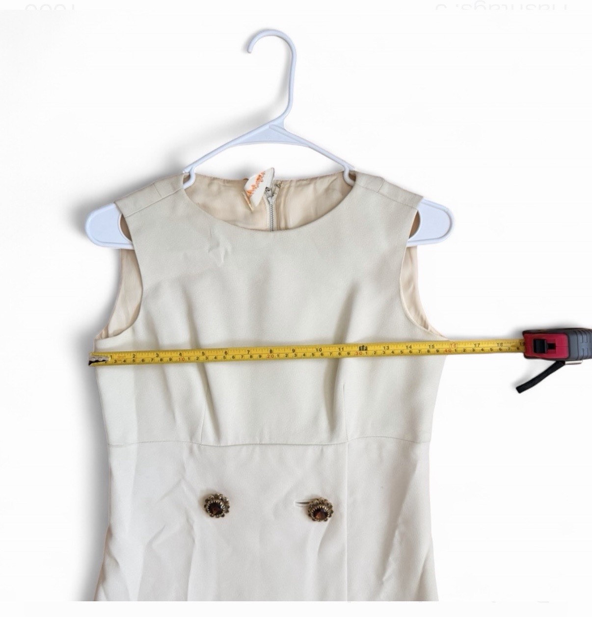Saks Fifth Avenue 1950’s Cream Dress With Button Accents Small Zipper Back