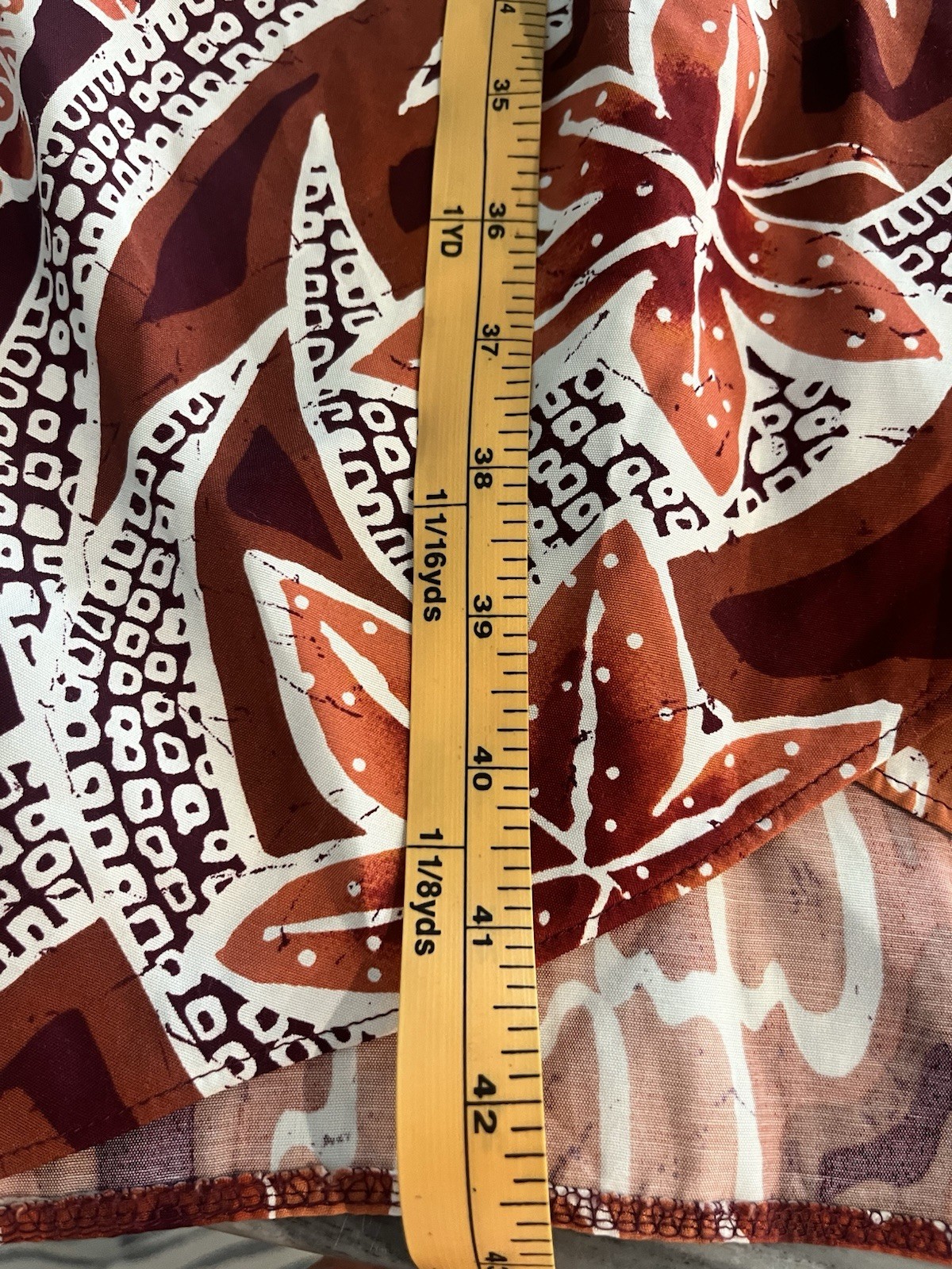 Vintage Barbara Barbara Rayon Wrap Effect Batik Print Dress Rust Cream Large
