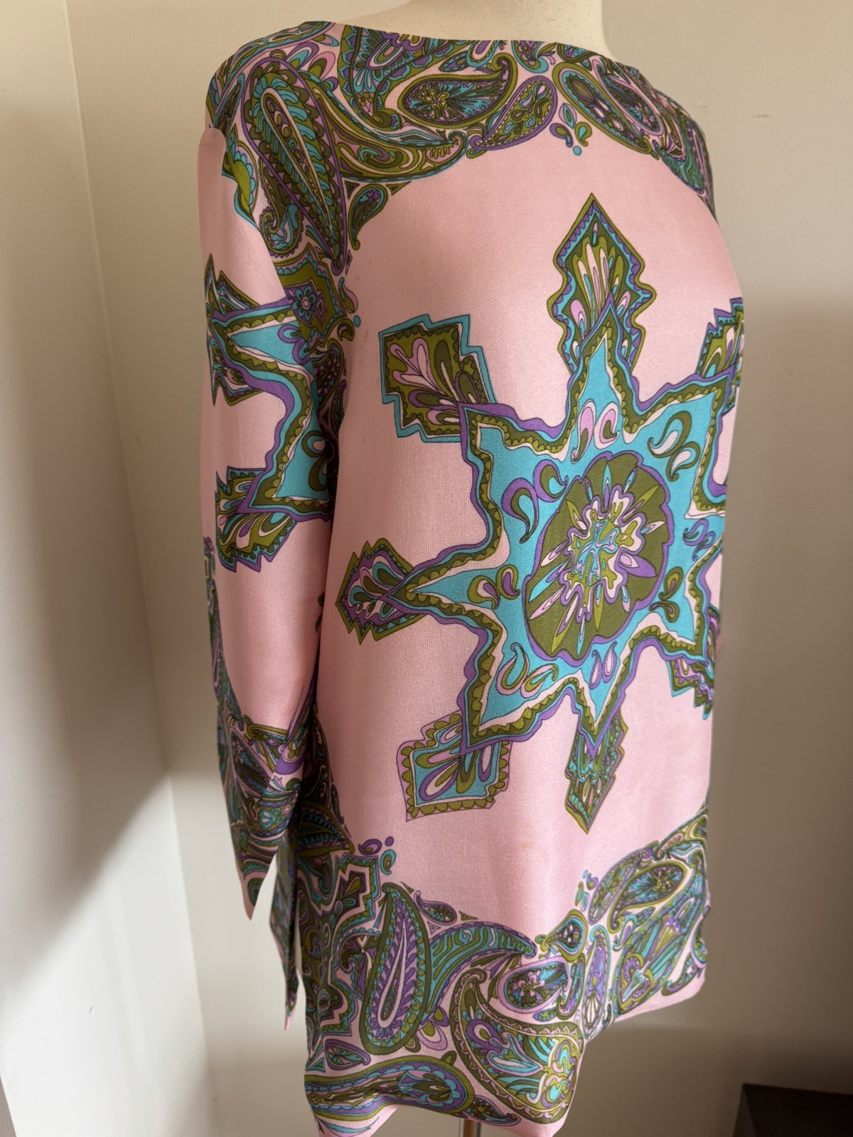 Vintage Anne Rubin Imports 1960s Silk Couture Italy paisley pink Top