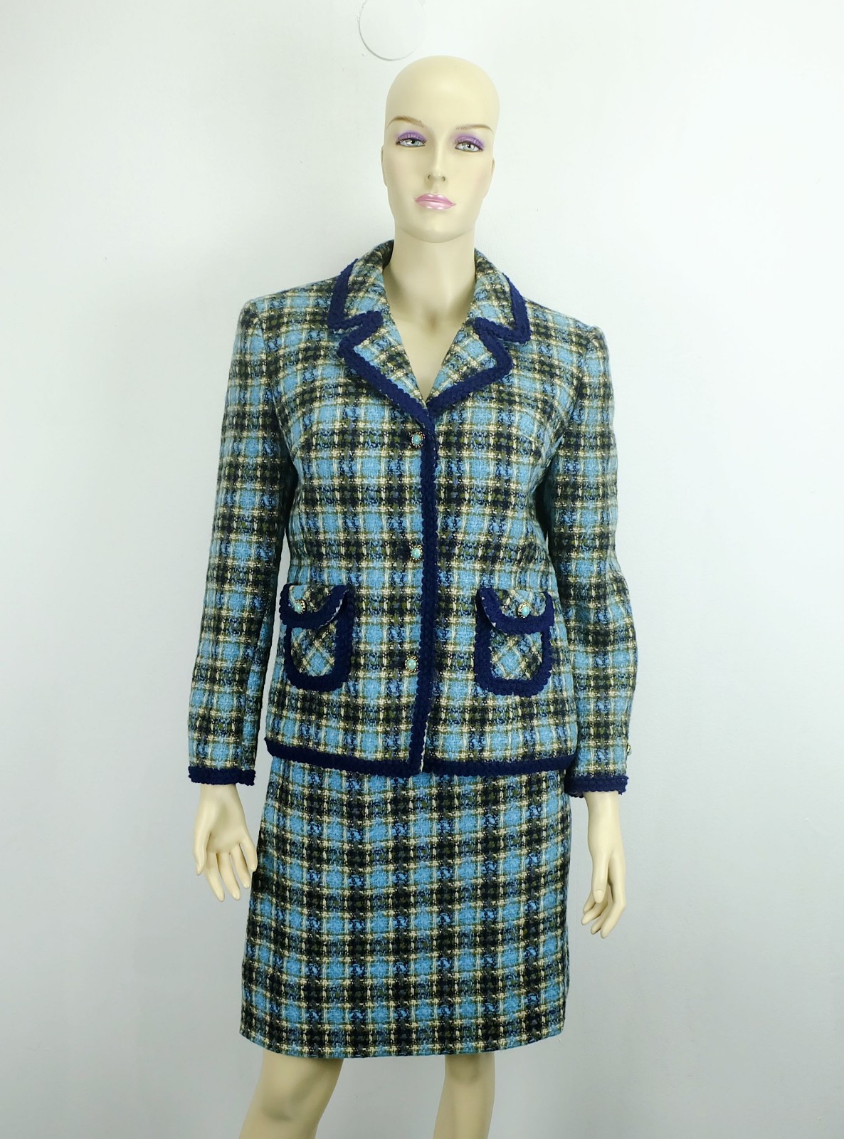 elegant vintage jeune chic costume 1960s size 38/40 plaid wool fabric
