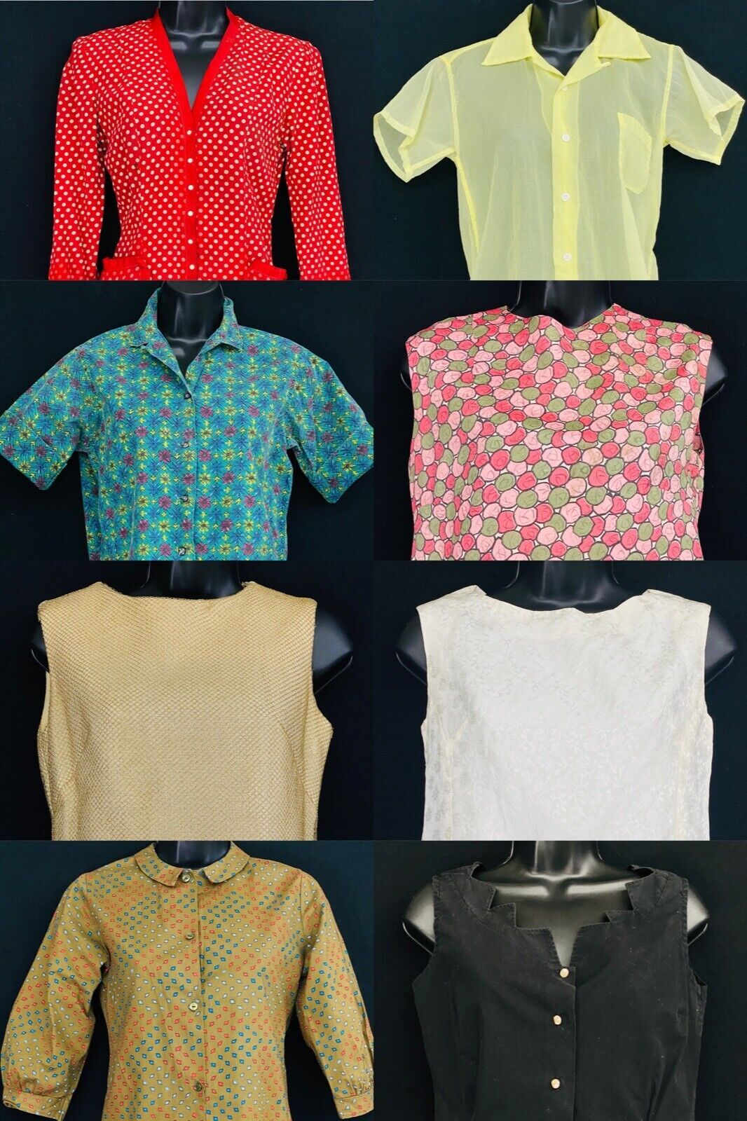 Vintage blouse lot, 1930 1940 1950 rayon sheer cotton sleeveless shirt top XS