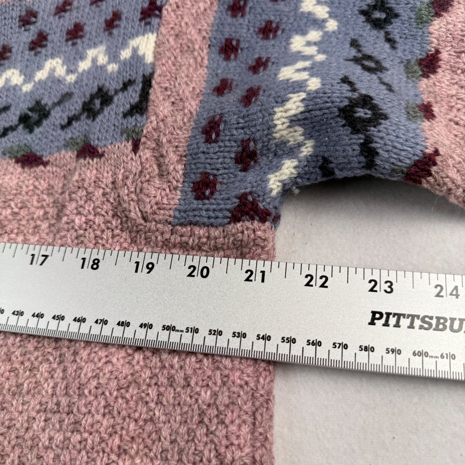 Vintage Sisley Made in Italy Patchwork Knit Sweater Mauve Pink V-Neck Pullover
