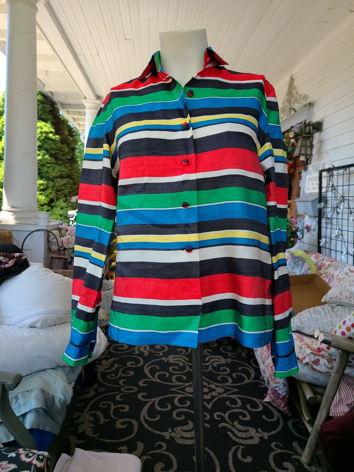 Vintage 60s striped silk blouse 36 bust 23 long