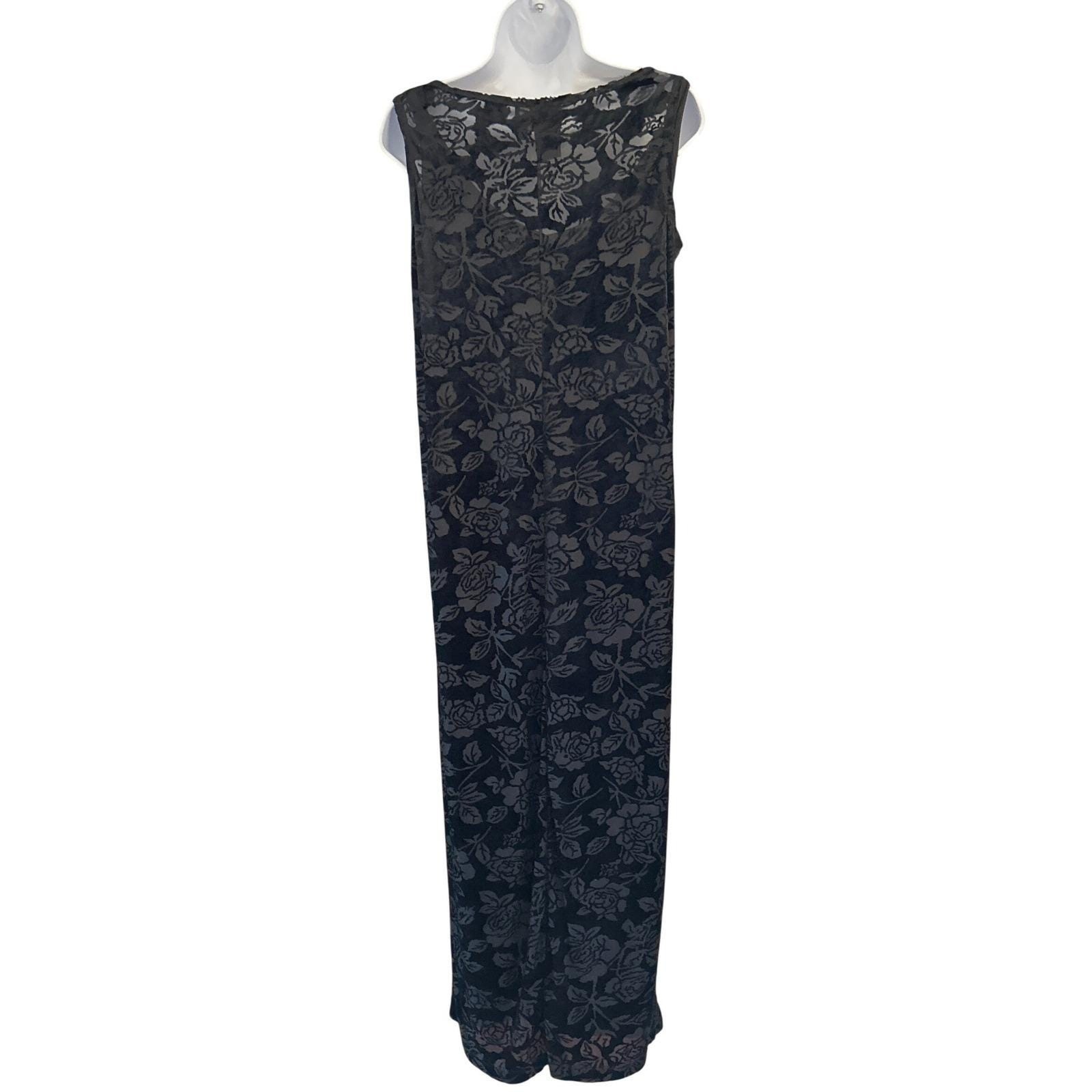 90s Carole Little Maxi Dress Whimsigoth Gothic Burnout Velvet Floral Rose Black