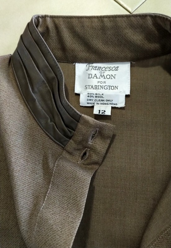 Vintage Francesca of Damon for Starington Brown Silk/Wool Blouse w/ Leather (12)