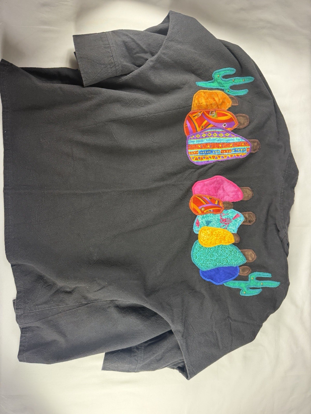 Alfredos Wife Black Cardigan Style Embroidered Western Themed Cactus Whimsical