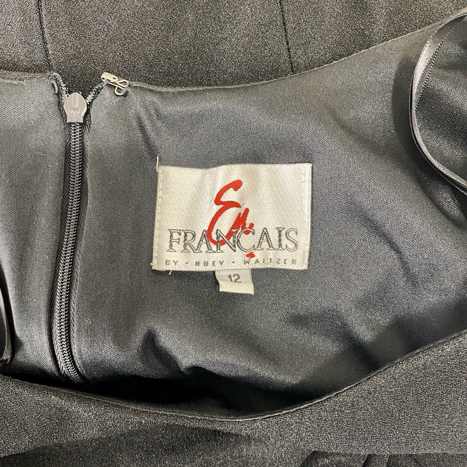 Vintage Francais by Huey Waltzer Black Ruched Sheath Dress Rhinestone Accent 12