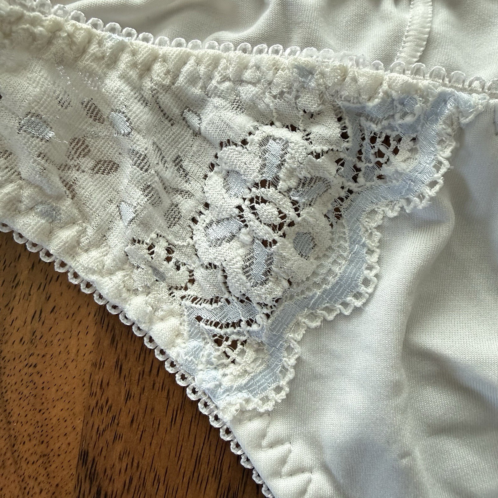 Vintage 90s Jolie Intimates Thong Panties 7 High Cut Nylon Lace Second Skin Y2K