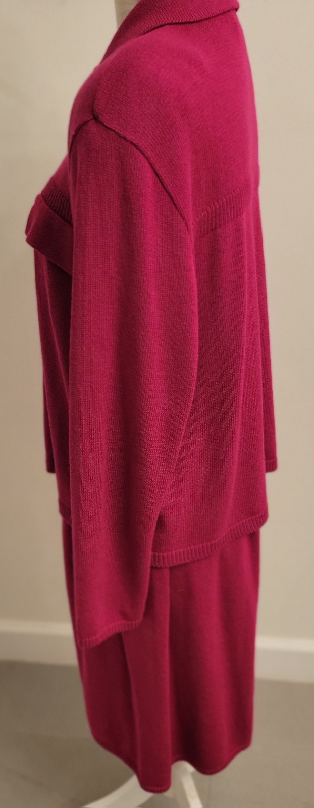 Vtg Knit Skirt Suit Lg 2Pc Laura Alyzia 70’s Fushsia Sweater Shoulder Pad USA