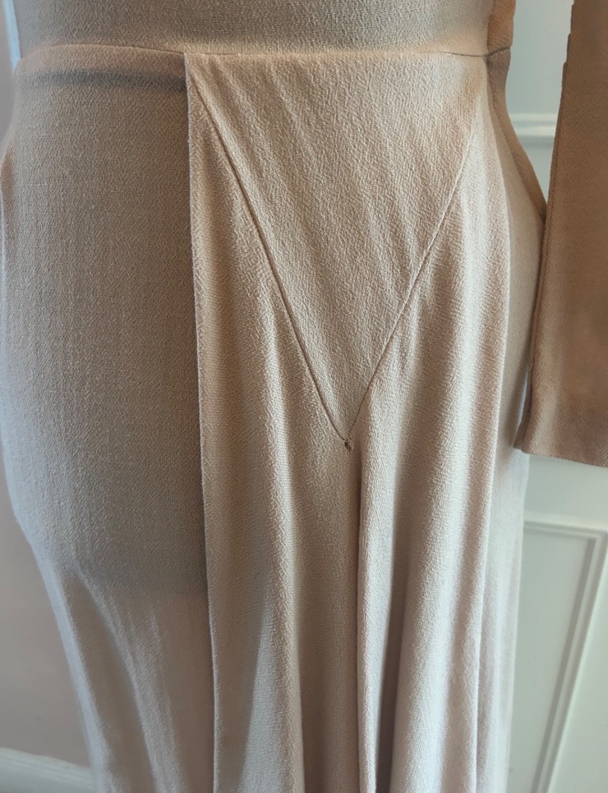 1940s Handmade Forstmann virgin wool crêpe dress dusty pink draped XXS 32