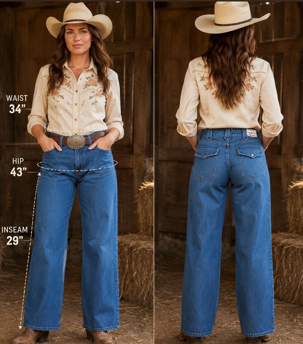 VINTAGE 70’S Ladies TALISMAN SHEPLERS HIGH WAISTED JEANS WESTERN BOHO Wide Leg