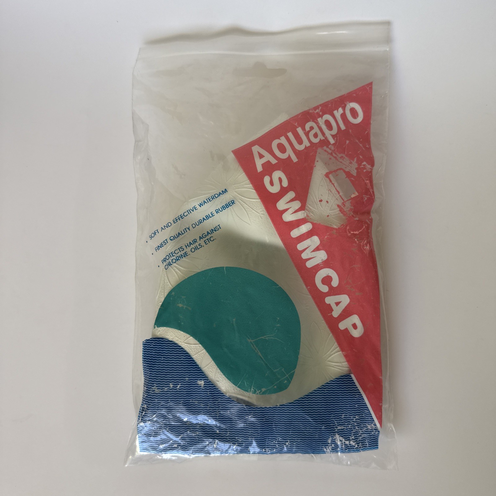Vintage Aquaprol Rubber Swim Dive Cap Molded White Petal w/ Strap NOS