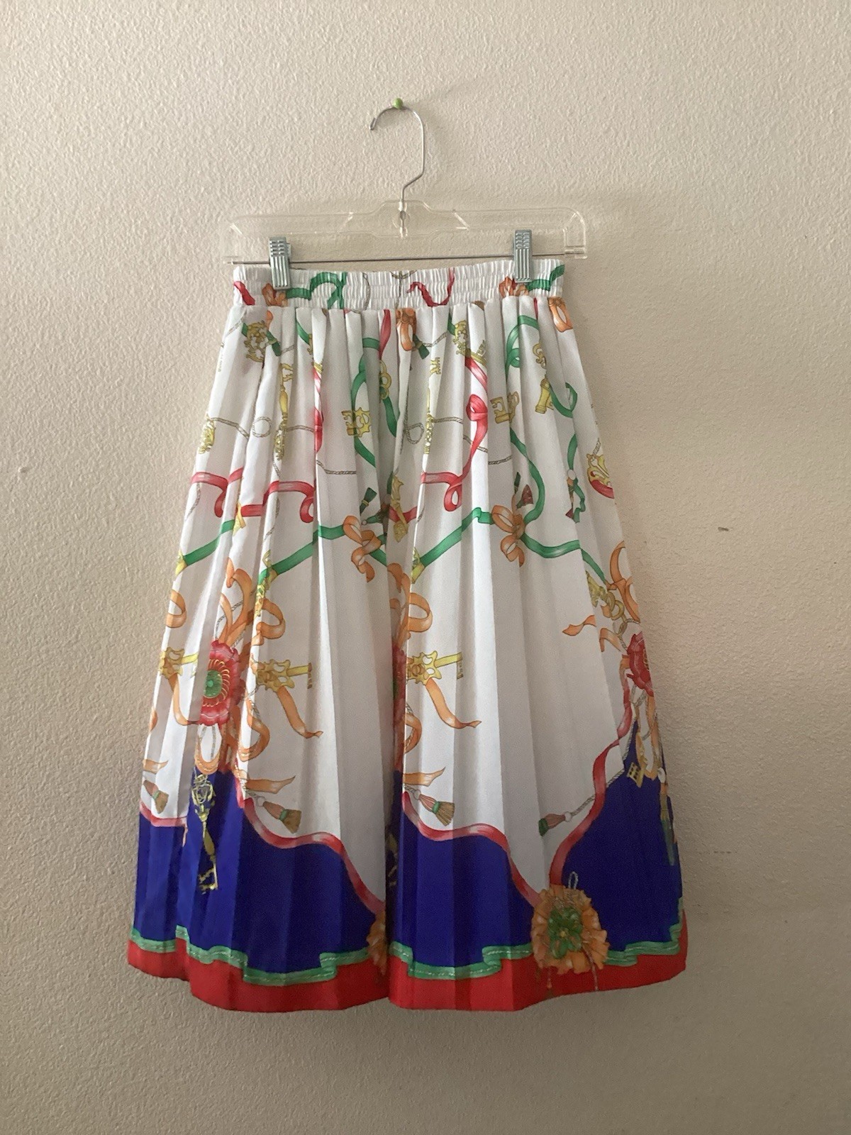 Phillipe Marques Vintage Skirt Size 4 Midi Length Pleated Silky Royal Floral