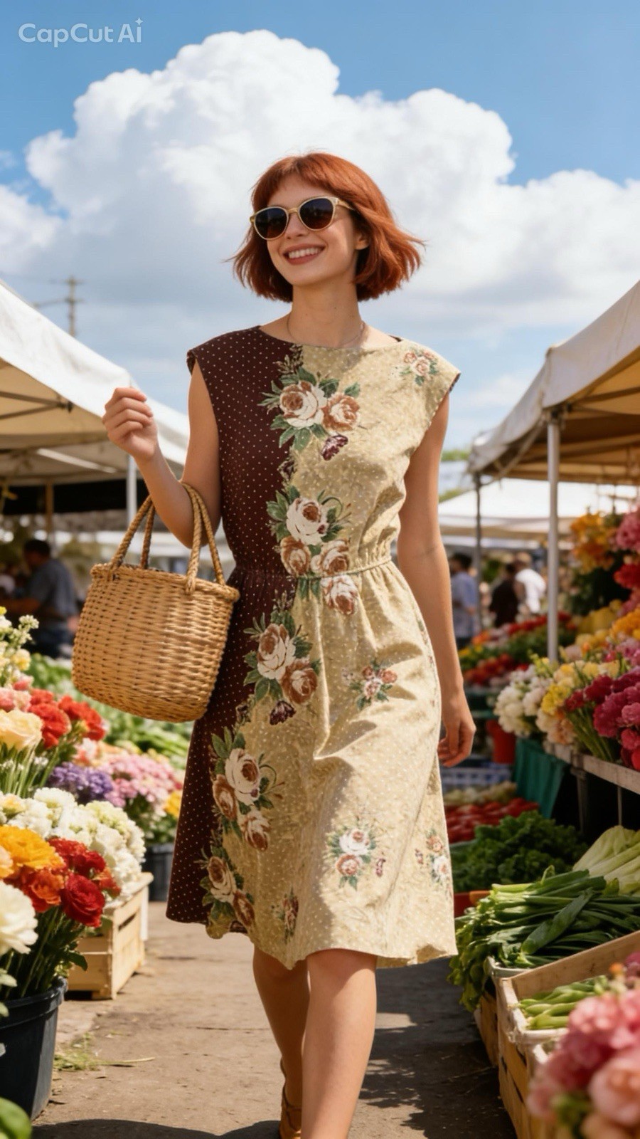 Vintage 70’s Cream and Brown Floral Swiss Dot Dress