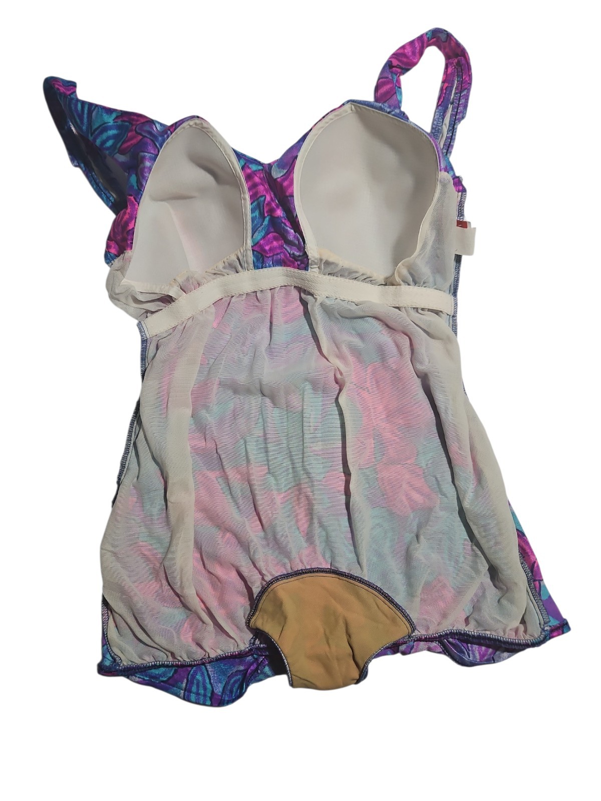 Vtg 90s Maxine Of Hollywood Skirted Swimsuit One Piece Floral Purple Blue Med