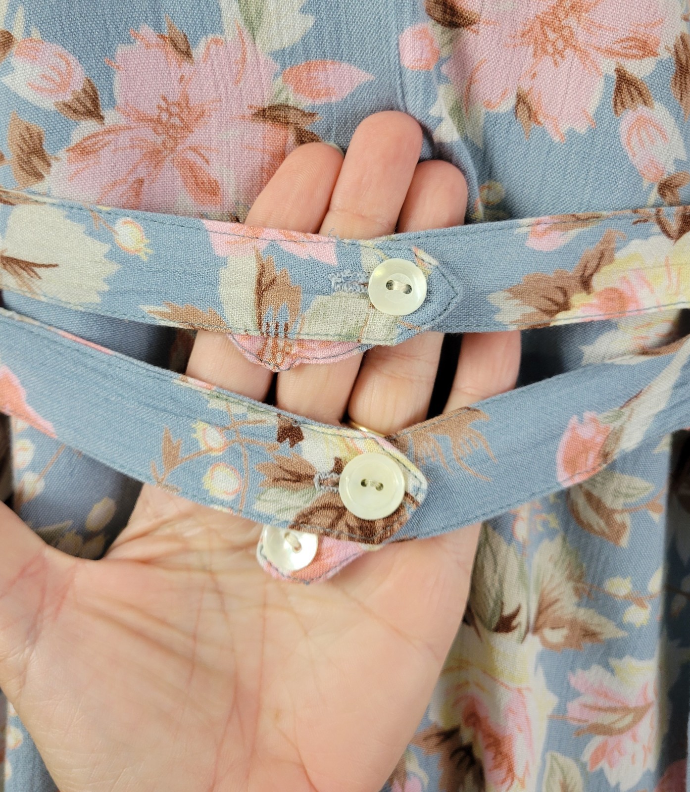 Vintage Ellen Ashley Blueish Grey Dress w Pink & Cream Florals Size 14P