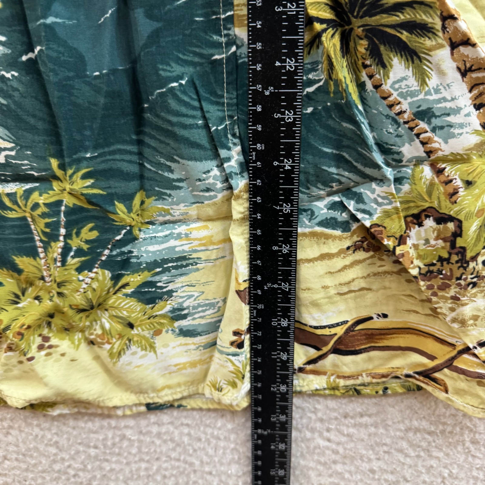 Vintage Hawaiian Mini Dress Small Yellow Palm Trees Tropical Beach Print Pattern