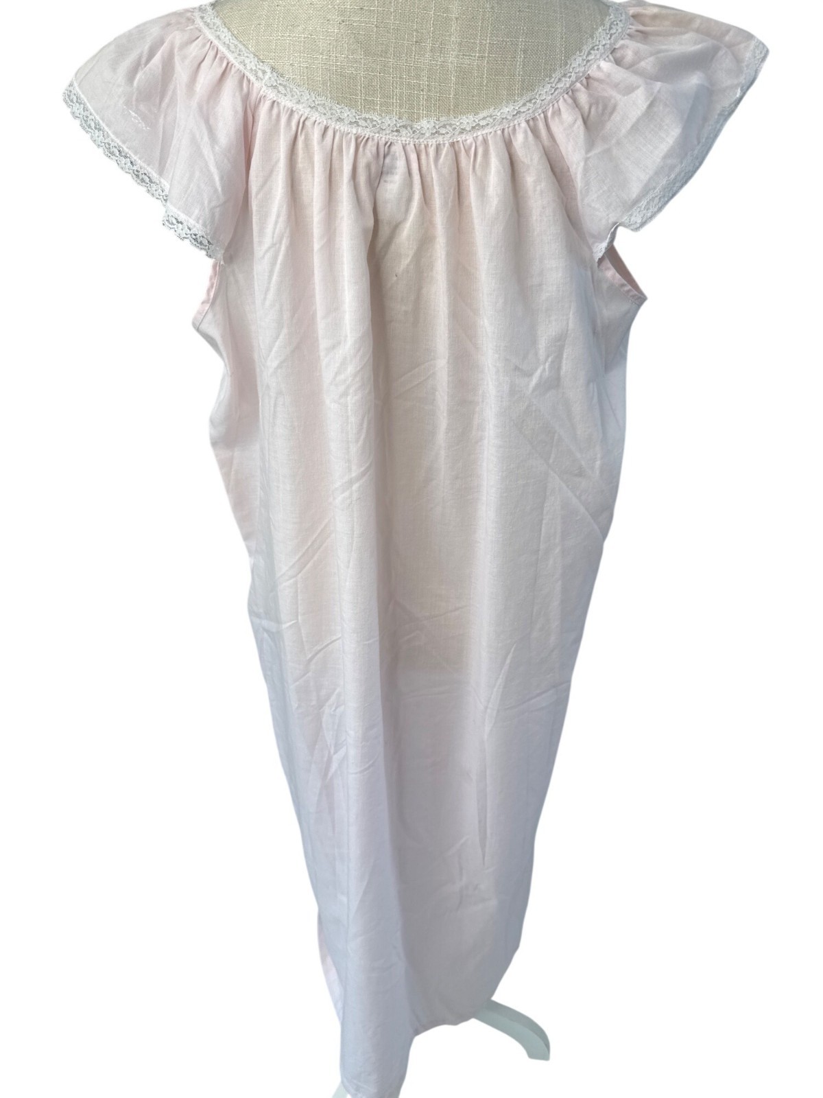 Vintage Cachet Cotton Pink Lace Embroidered Nightgown/Robe Set L 16-18