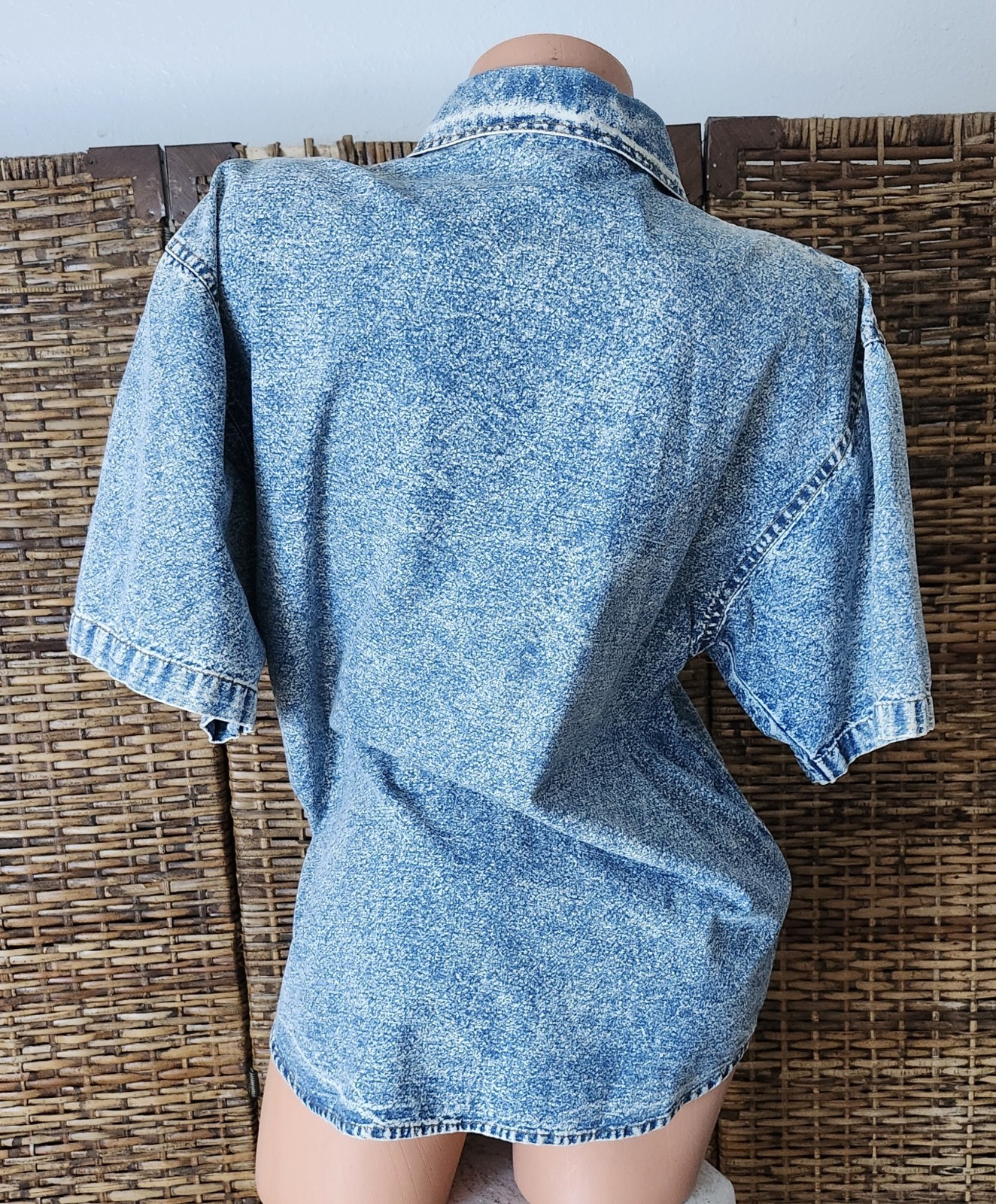 Retro 80’s Stanger Things Style Blue Cotton Denim Button Blouse Top Shirt Sz M