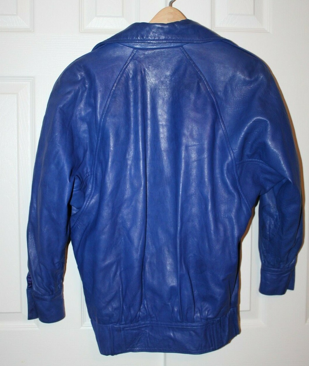 Vintage 80s MAGLIA Electric Blue Soft Leather Bomber Jacket Coat Women’s Size 2