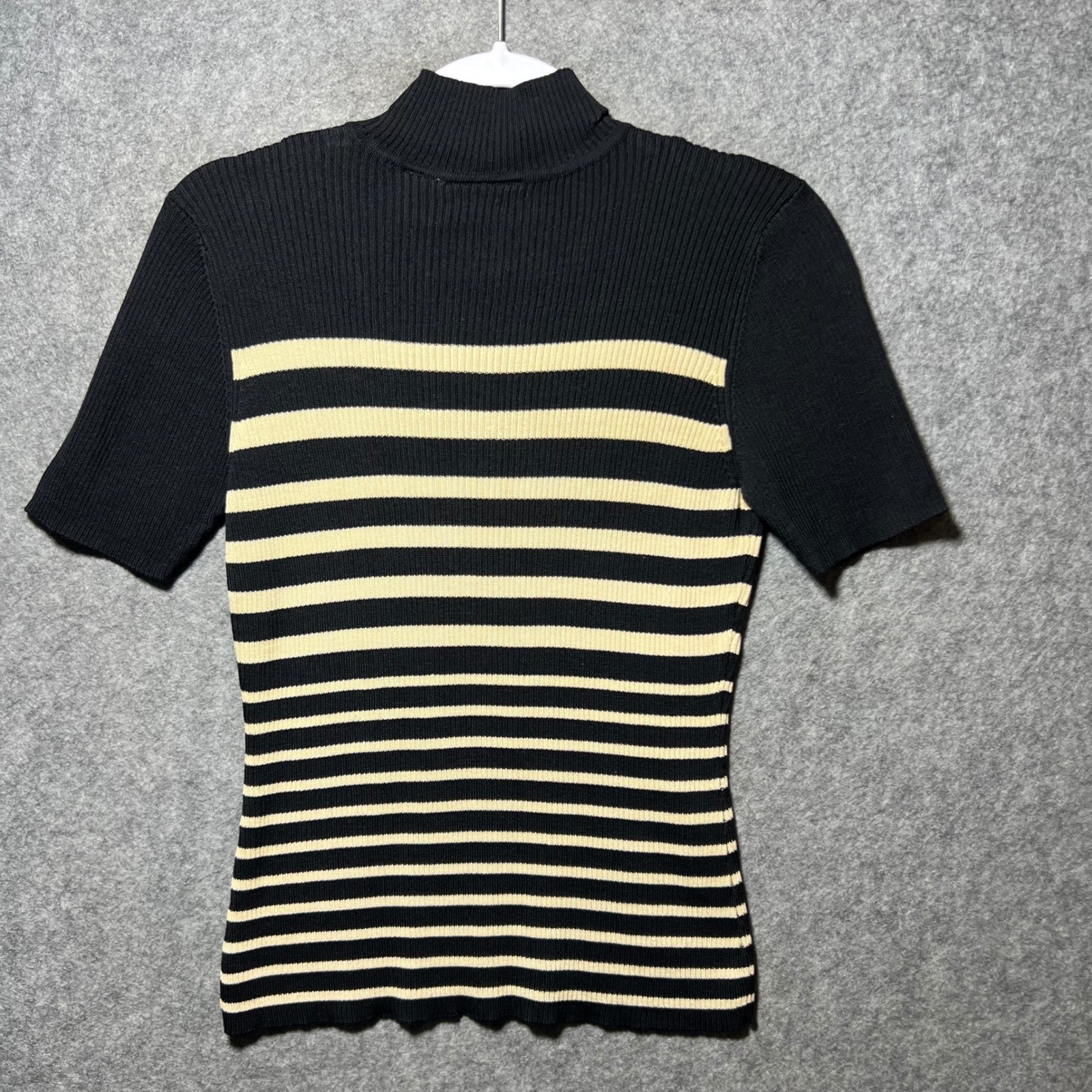 Silk Wool Striped Mock Neck Ribbed Knit Top 90s Vintage Fitted Preview M StretcH