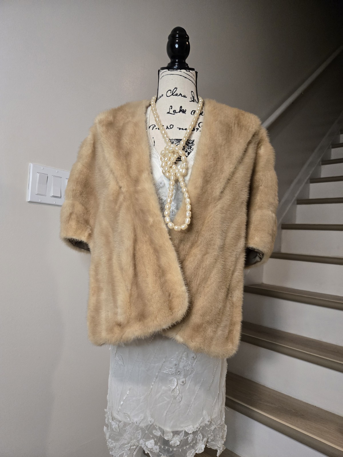 Luxury Vintage Fur Natural Blond Mink Stole Wrap Cape Bolero Formal Bridal Fur