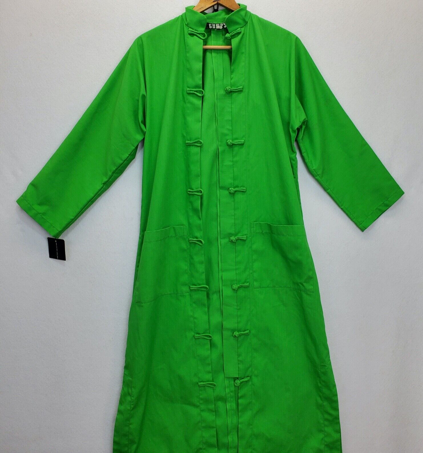 Vintage (Original Tags) GUMPS SF Lime Green Hostess Kaftan w/Frog Buttons Sz 8