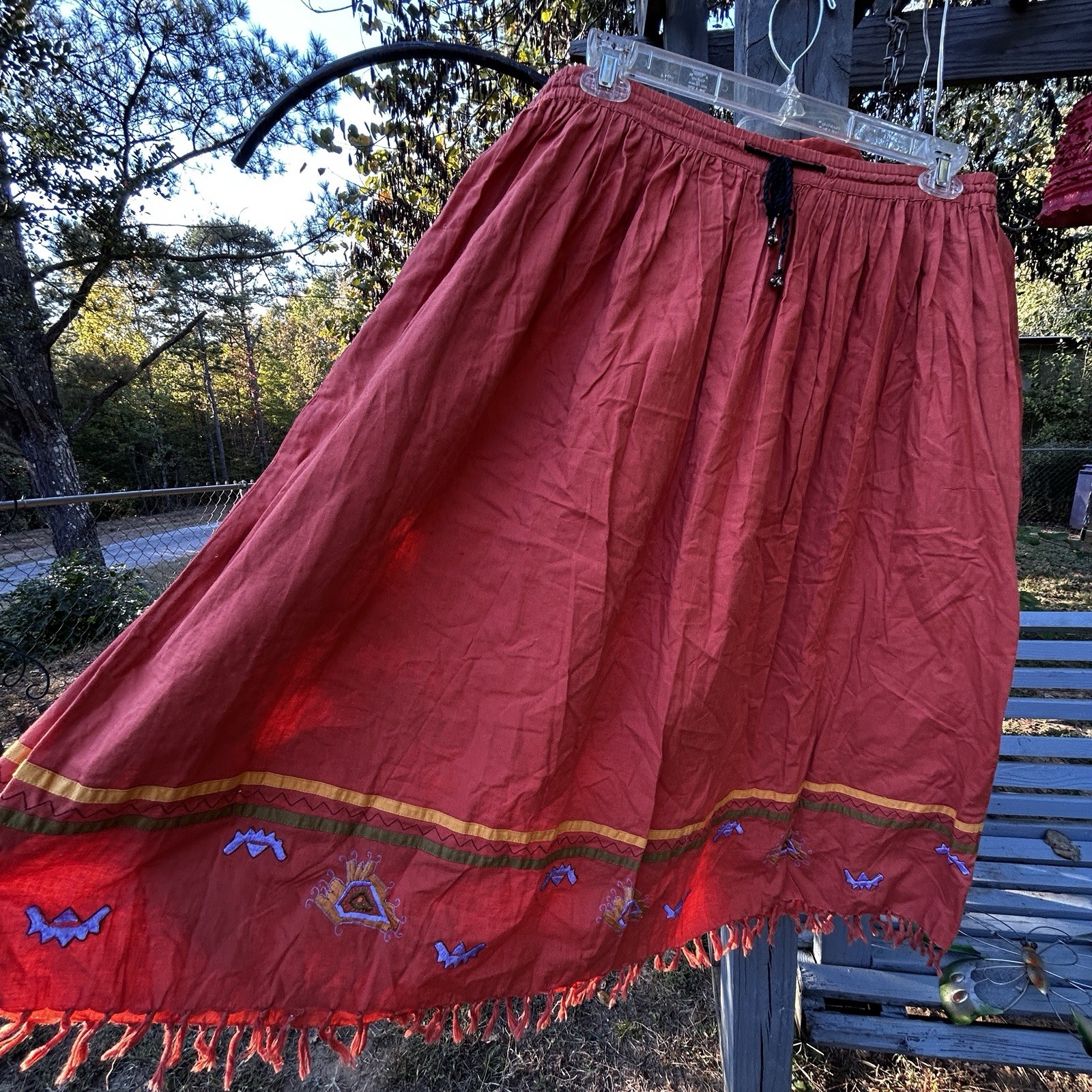 Jukebox Skirt And Blouse Size M Southwestern Burnt Orange Embroidered Fringe