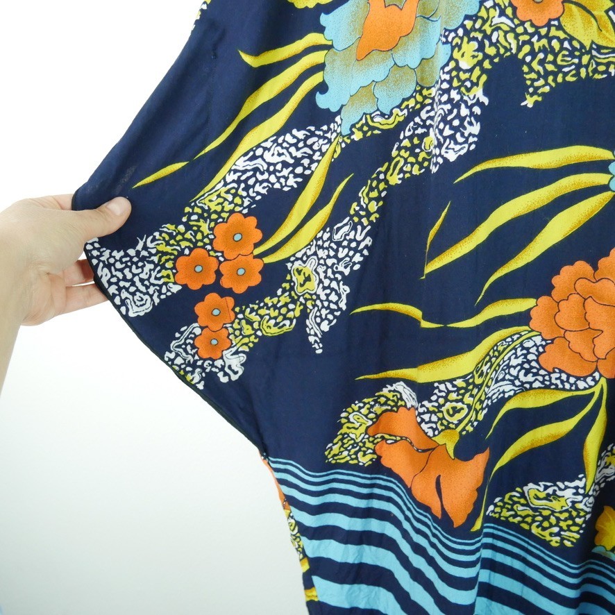 Vintage Batik Kaftan Beach Cover Resort Dress Tropical Floral Vacation One Size