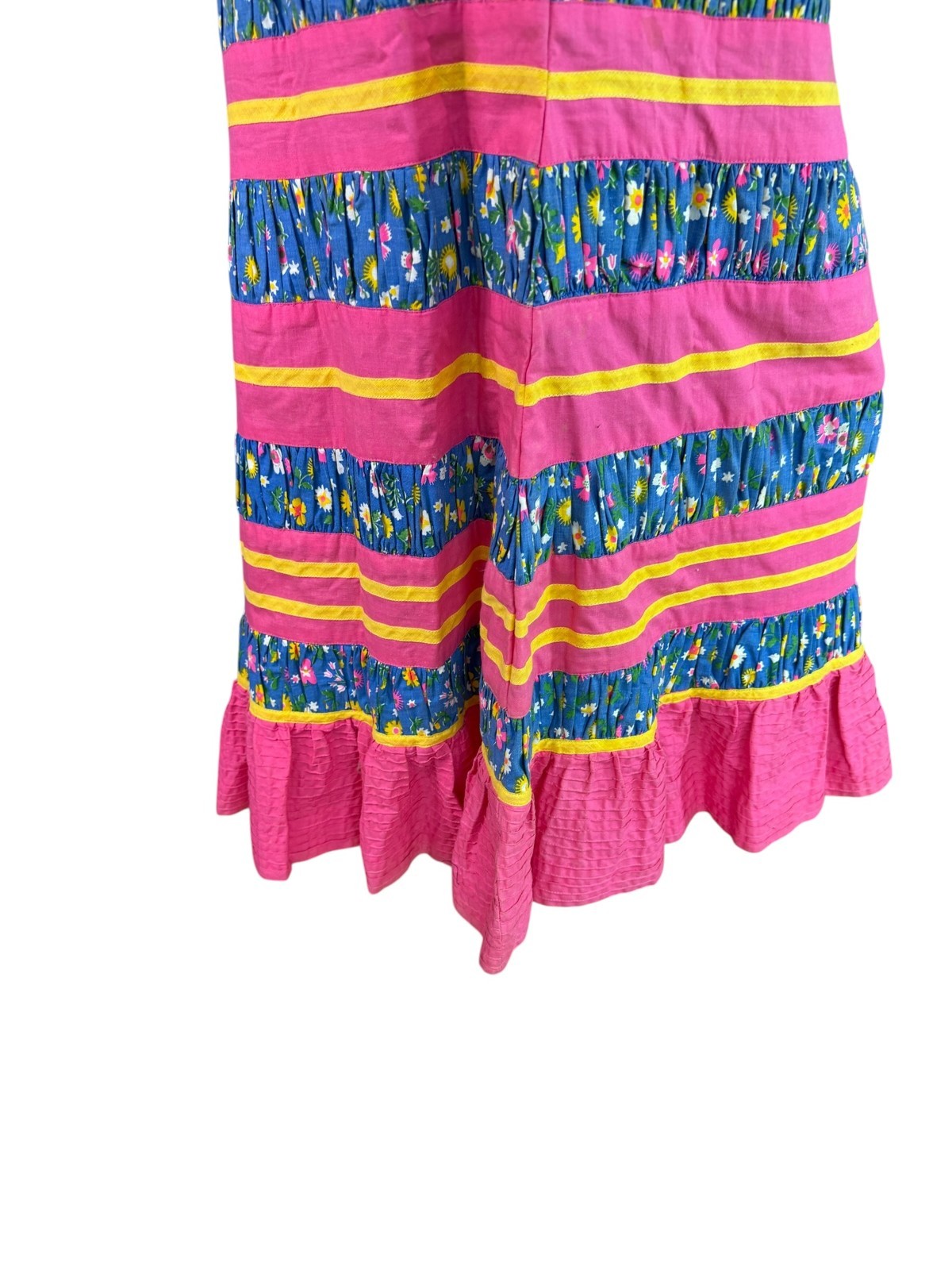 Georgia Charuhas Vintage 1970’s Folkloric Mexican Skirt Pink & Blue Floral Sz 10