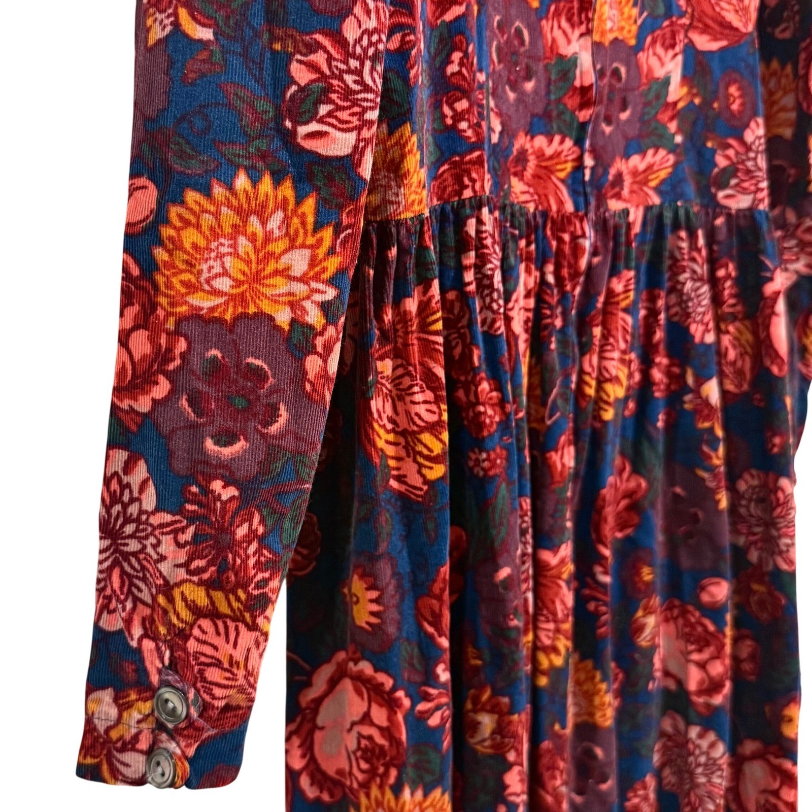 Vintage 80s Laura Ashley Floral Corduroy Drop Waist Dress ~ Great Britain US 10