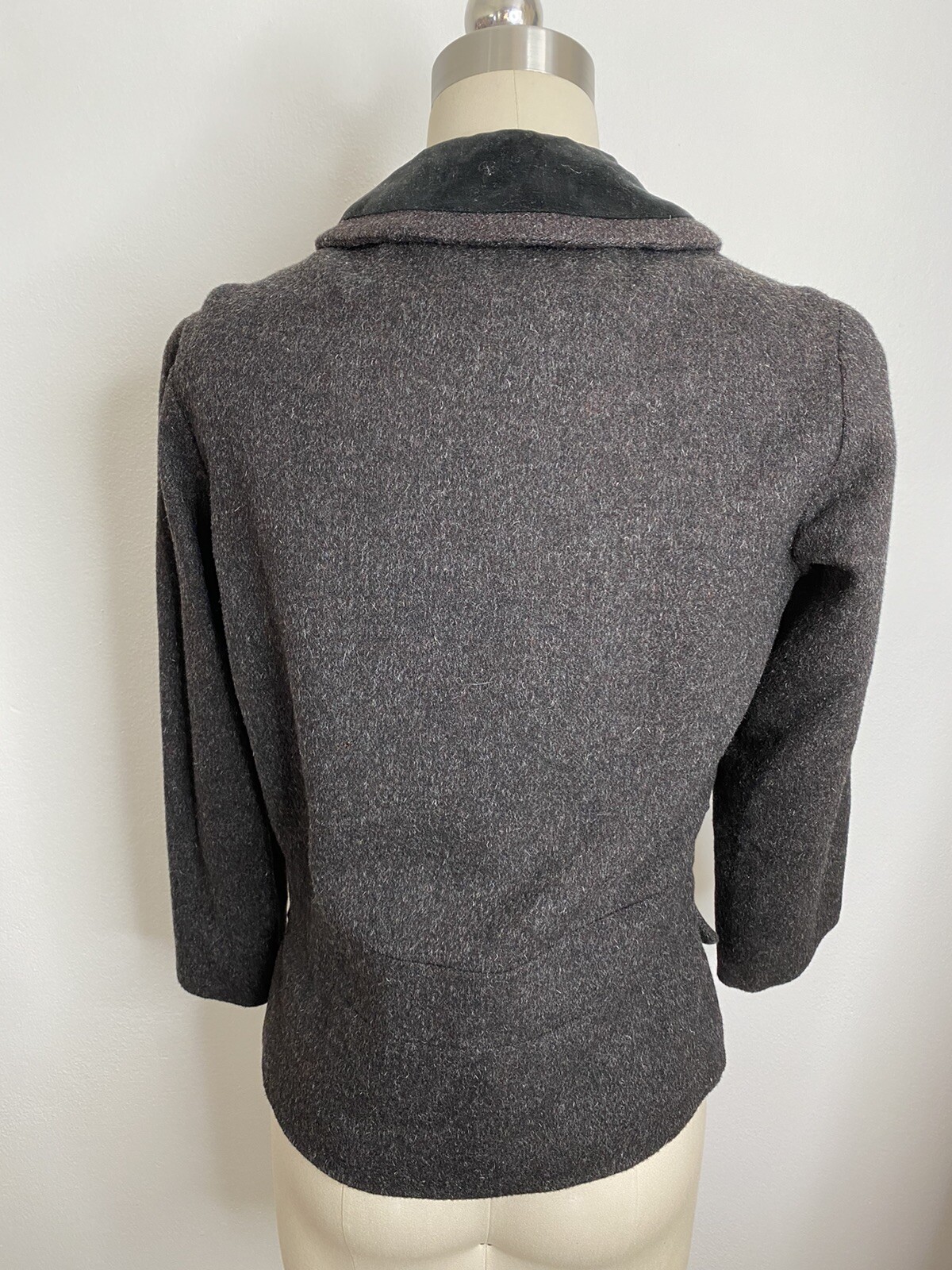 Vintage 50s 60s Sz S Sybil Zelker Polly Peck Wool Velvet Jacket Belt Grey Short