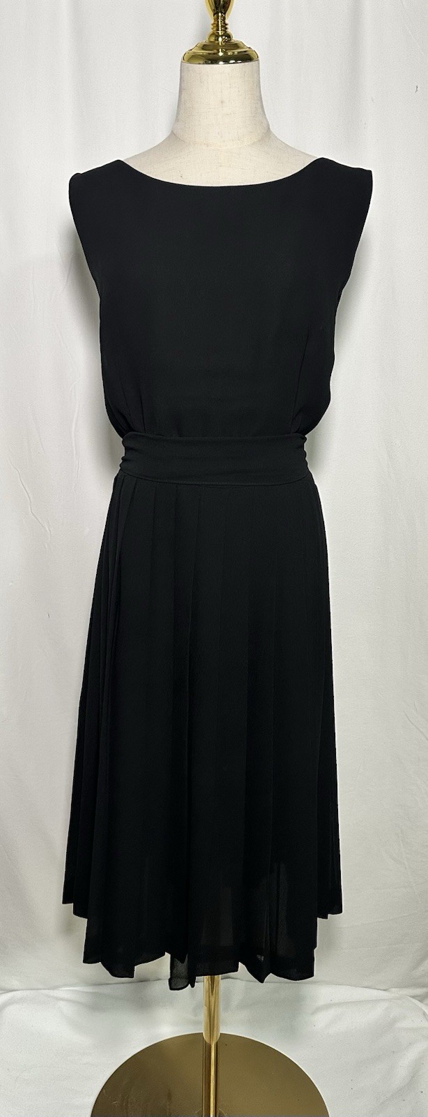 Sara Campbell Dress 16 Pleated Sleeveless Belted Black Cocktail Vintage