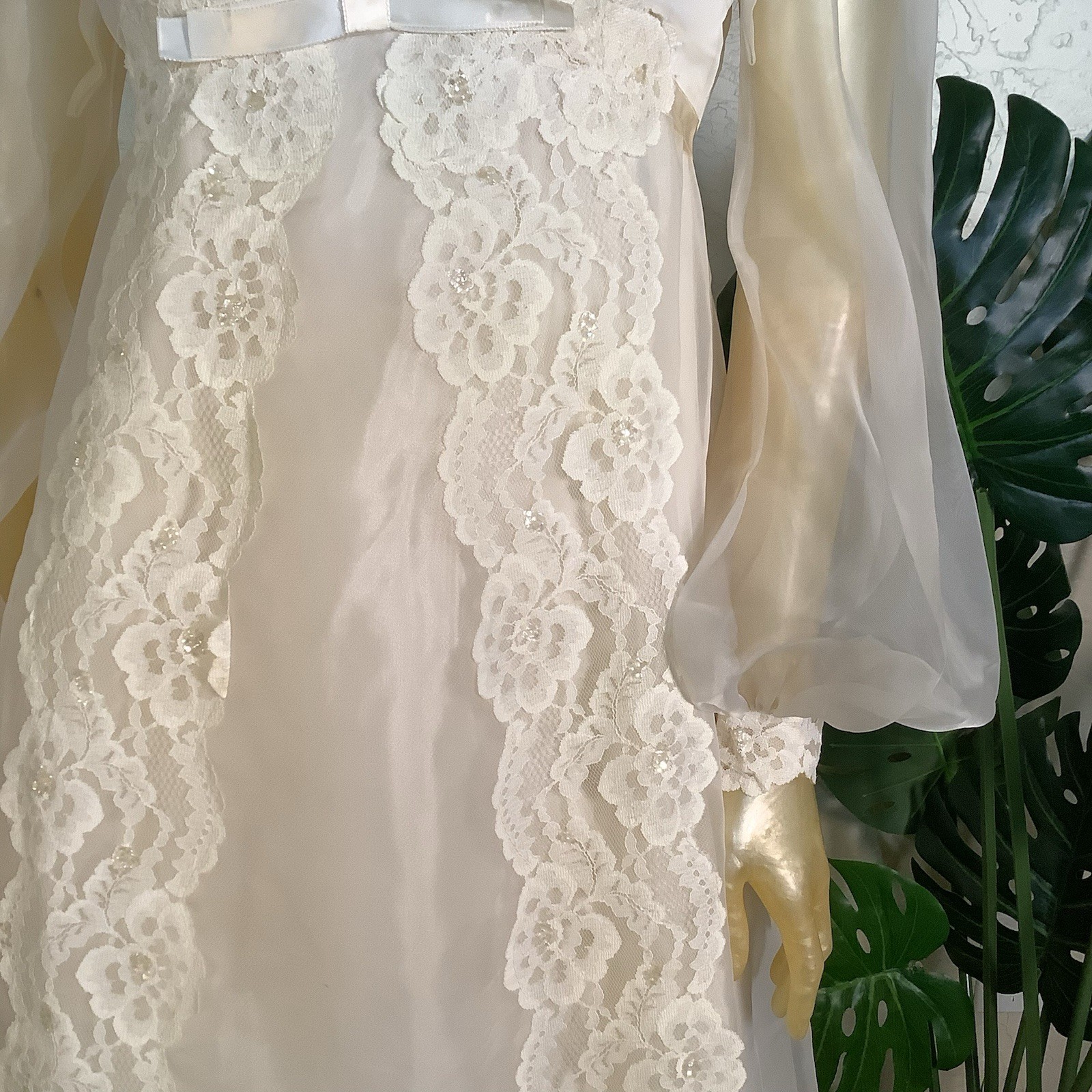 1970s Bridal Originals Regency Inspired Empire Waist Lace Wedding Dress & Train
