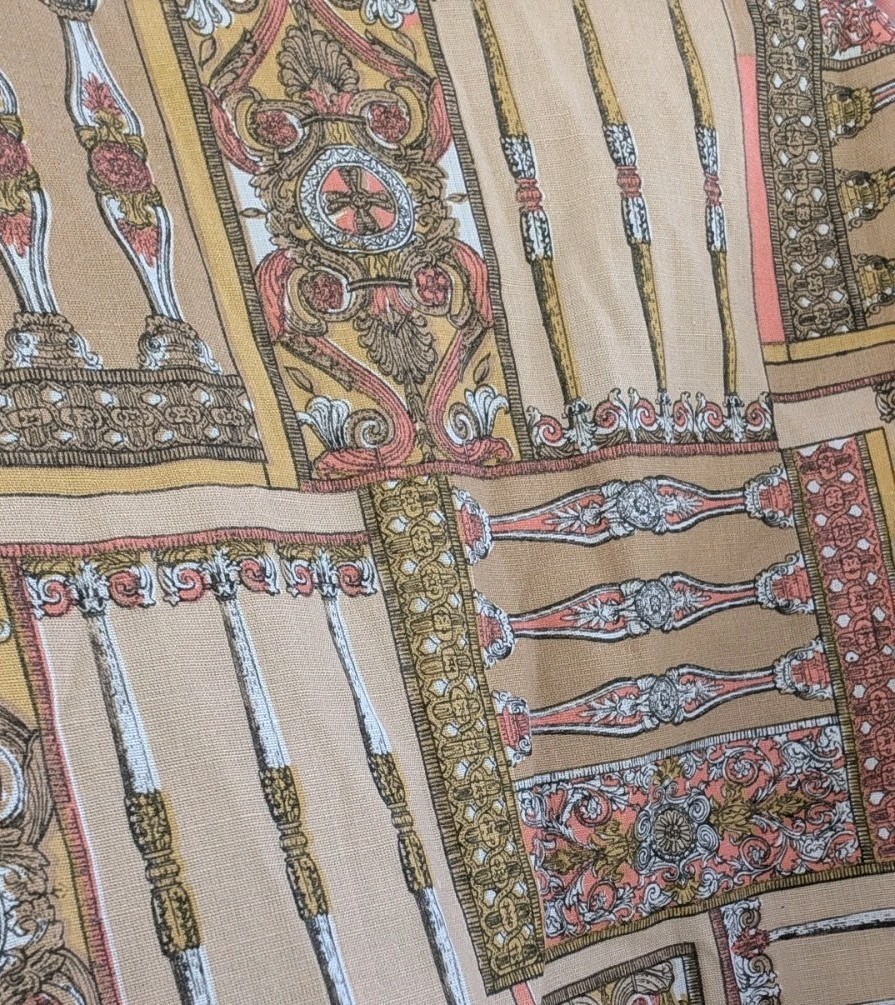 West House Original Wrap Skirt Beige Brown Pink White Vintage Print