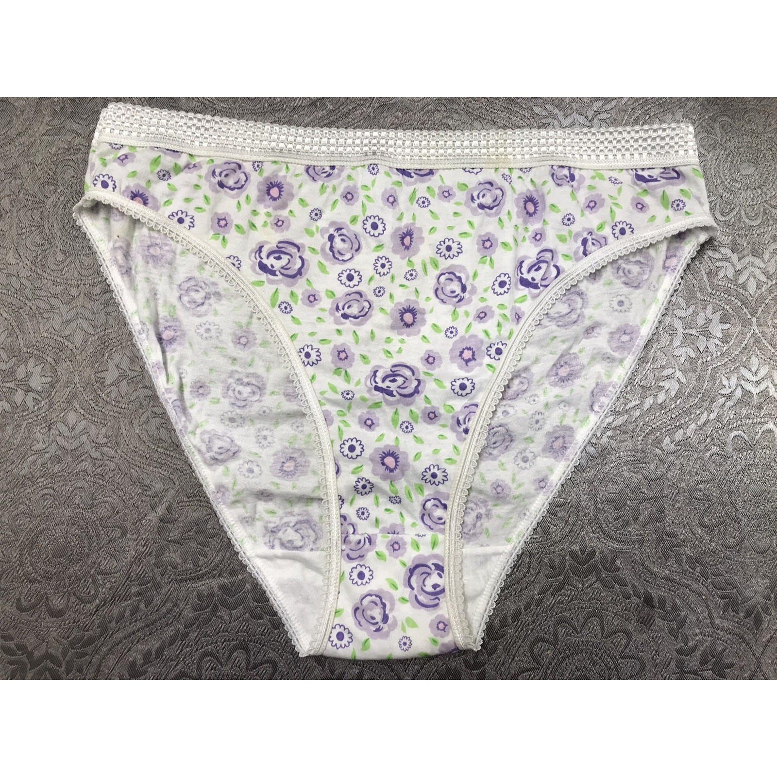 100% Floral Multicolor Cotton Panty Granny Brief High Waisted Size 9 Vintage