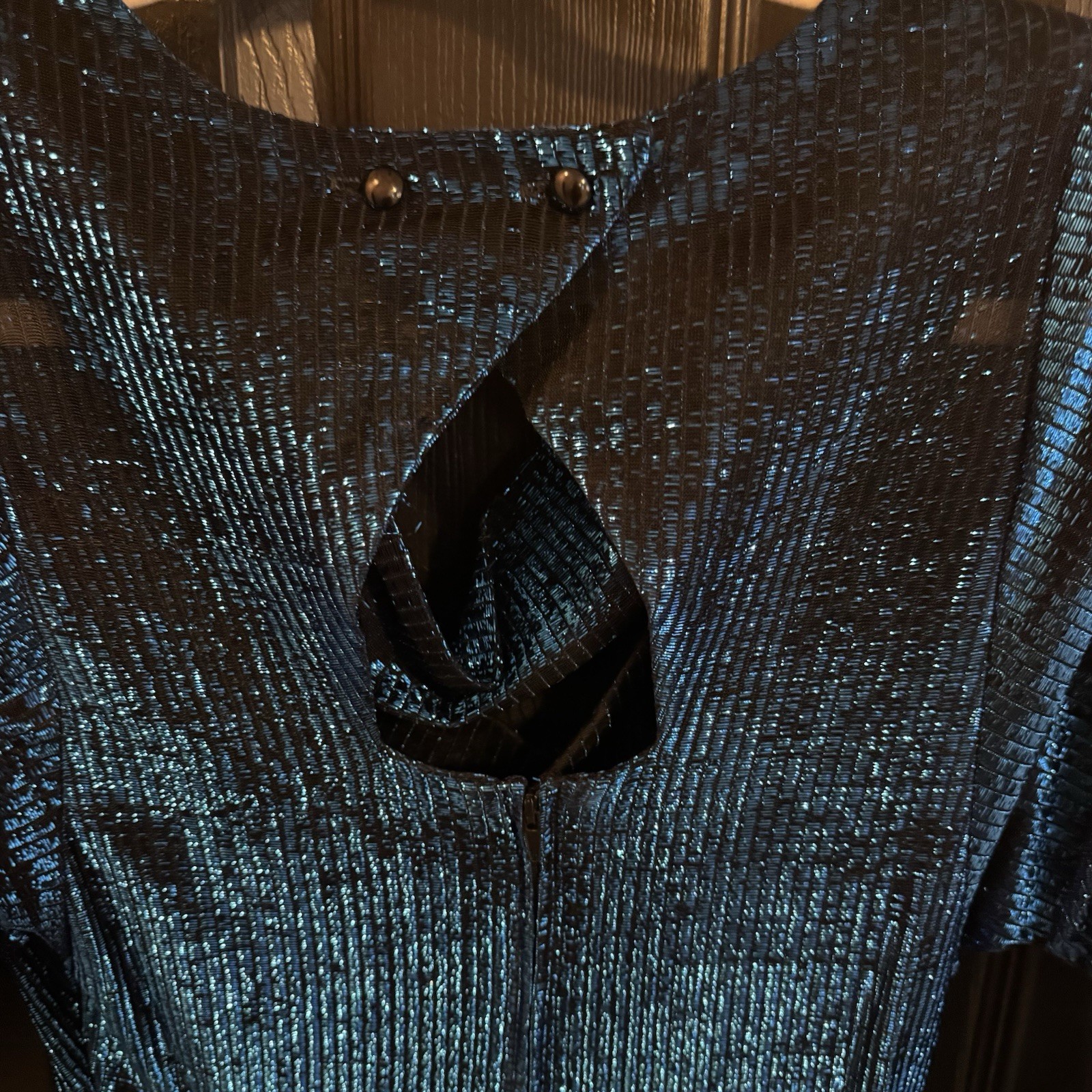 Vintage TJuniors Size 9 Peplum Blue And Black Knee Length Dress