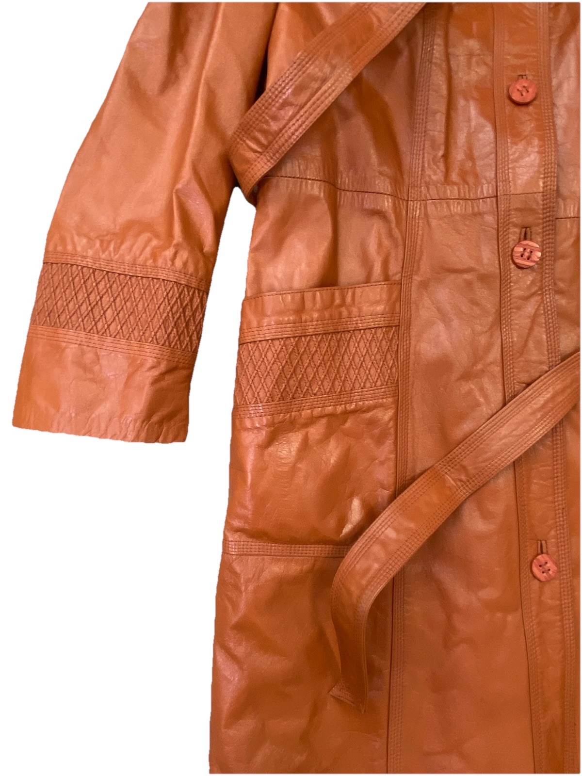 Vintage 1970s Suburban Heritage Leather Terracotta Dagger Collar Coat Bust 36