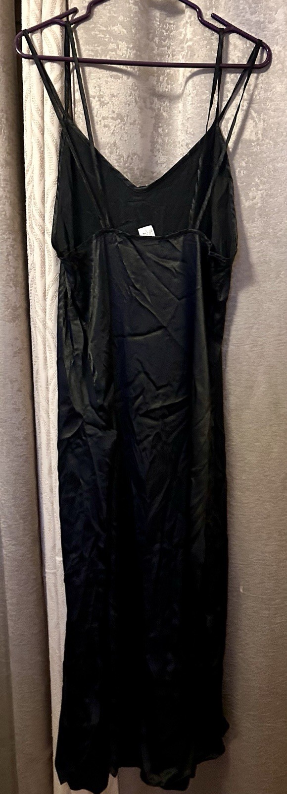 Vintage Black Nylon Maxi Slip Dress Nightgown Rosette Spaghetti Strap Whimsygoth
