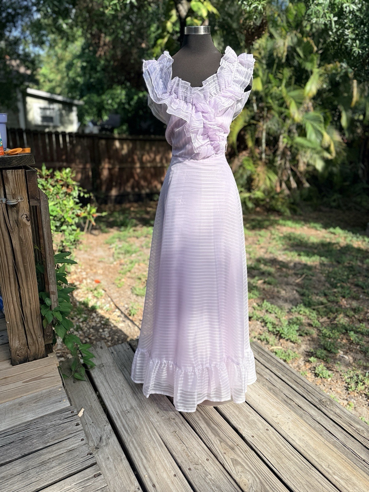 Vintage 70s Ruffled Off The Shoulder Prairie Formal Maxi Dress