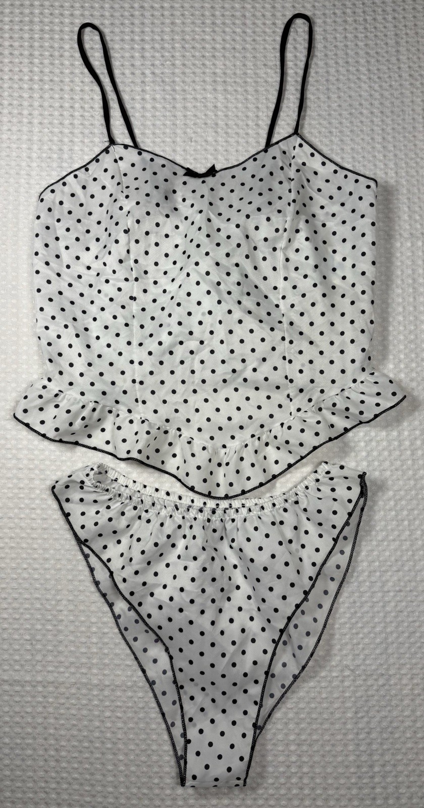 Vintage Undercover Wear Polka Dot Lingerie Set Camisole Tank High Cut Panty M