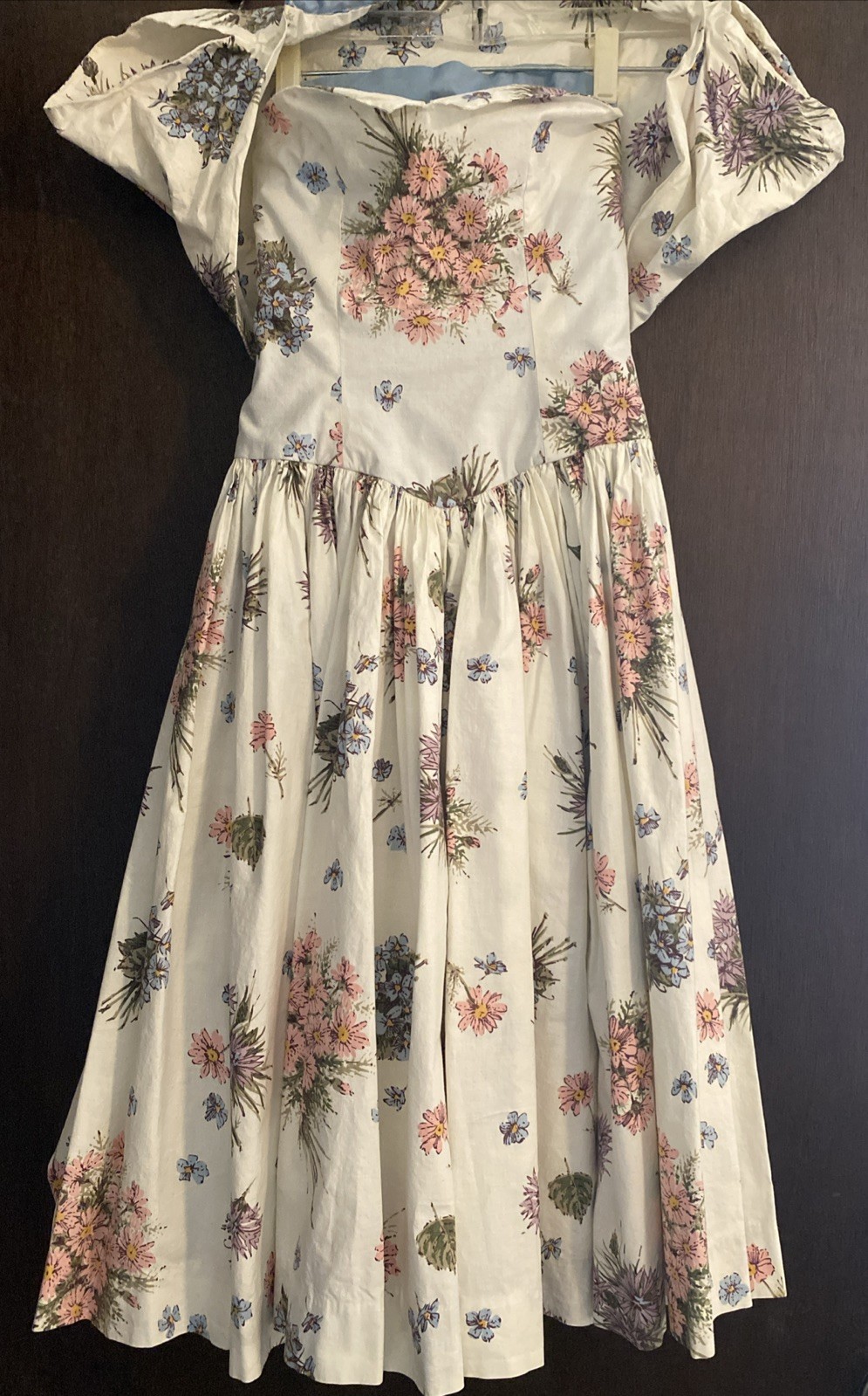 Genuine 50’s Vintage Floral Strapless Dress W Jacket Full Skirt Small Rockabilly