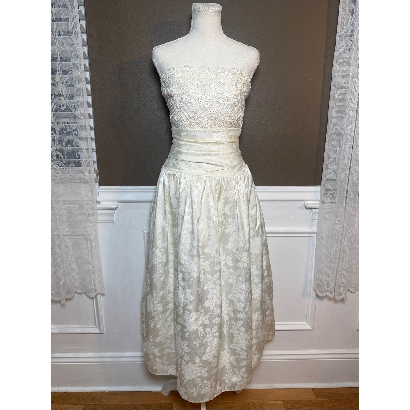 Scott McClintock Vintage 80s Ivory Lace Jacquard Party Prom Bridal Dress 6
