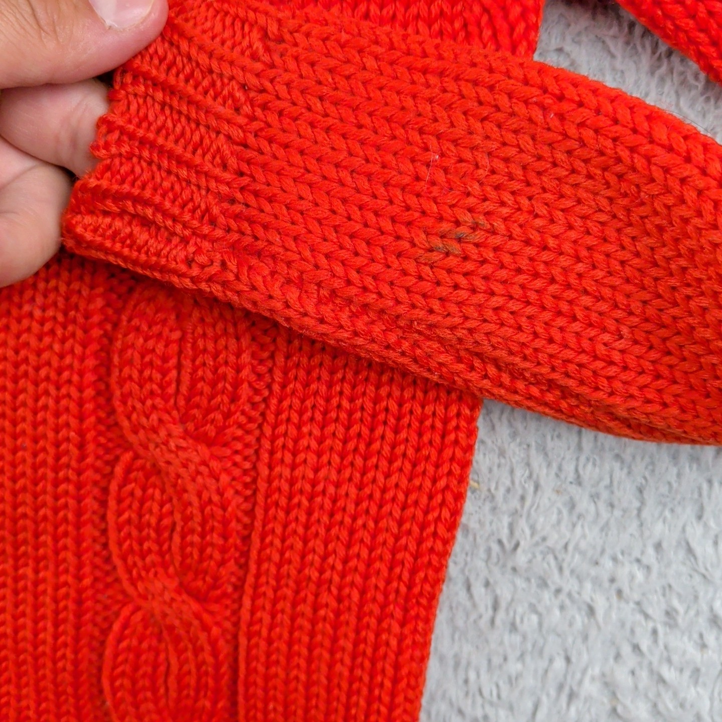 VTG 60s 70s Tami Sweater Womens Red Orange Cable Knit British Colony Hong Kong